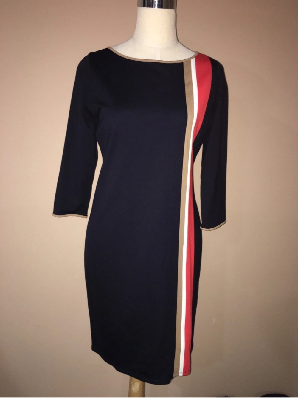 Ann Taylor Navy Shift Dress with Red,white&tan Stripes Sz, Mp NWT